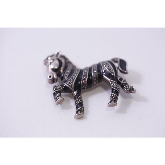 Sterling, Judith Jack, Zebra, Brooch, Silver Black, Pin  display picture 2